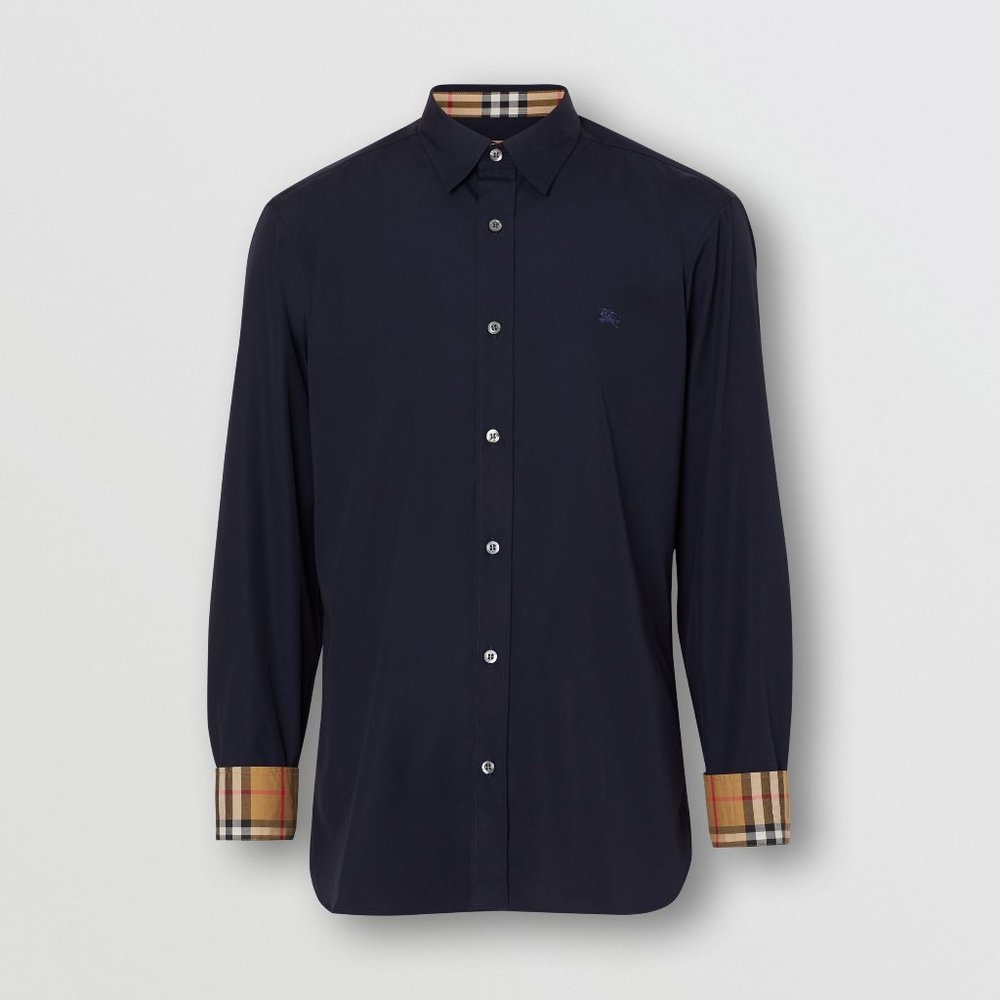 Burberry Slim Fit Monogram Motif Stretch Cotton Poplin Shirt